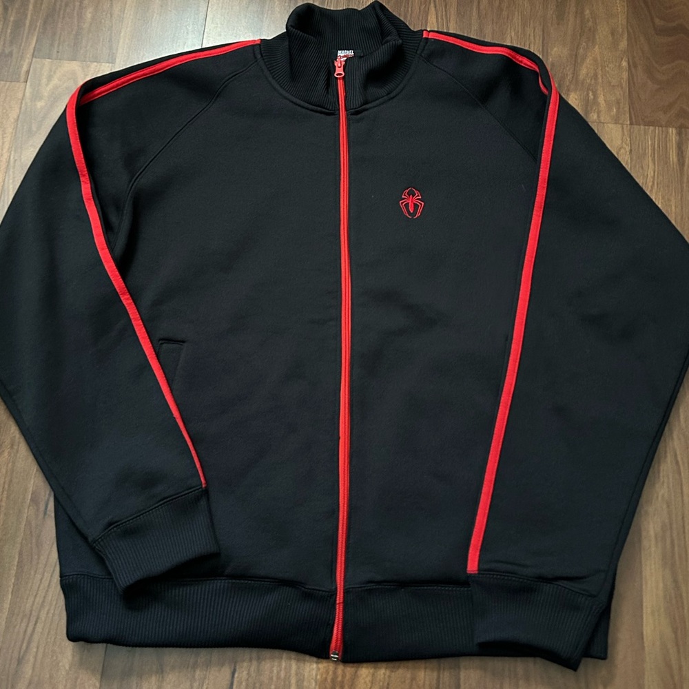 Vintage 2002 Marvel Comics Spider Man Track Jacket Front Zipper Black & Red M